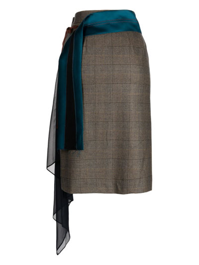 Shop Kolor Check-pattern High-waist Skirt In Braun