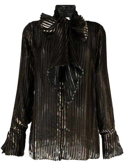 Shop Nina Ricci Pussy-bow Striped Blouse In Black