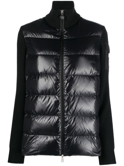 Moncler Puffer-front Wool Knit Cardigan In Black