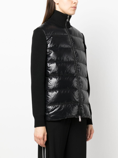 Moncler Puffer-front Wool Knit Cardigan In Black