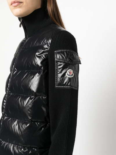 Moncler Puffer-front Wool Knit Cardigan In Black