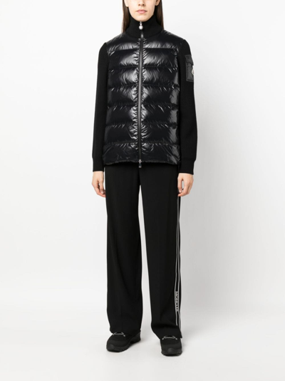 Moncler Puffer-front Wool Knit Cardigan In Black