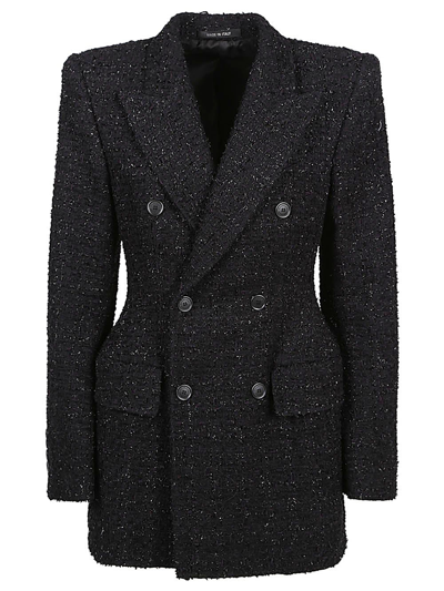Balenciaga Double-breasted Bouclé Blazer In Black