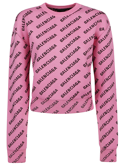 Shop Balenciaga Logo Croppet Cotton Sweater In Pink