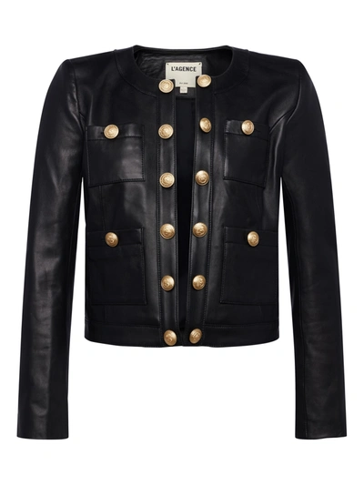 L Agence Jayde Collarless Leather Jacket In Black