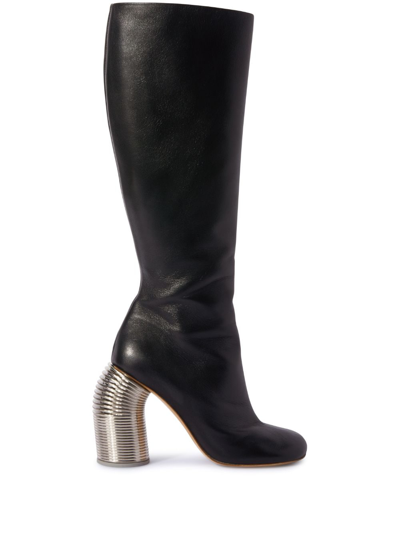 Shop Off-white Silver Spring Knee-high Leather Boots In Black