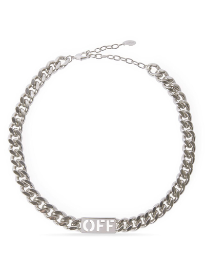 Shop Off-white Off-logo Chain-link Necklace In Silver