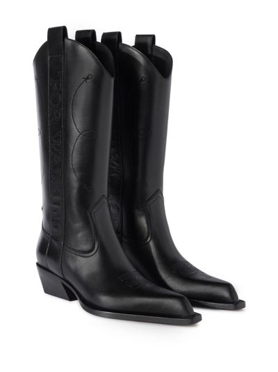 Off-white For Walking Leather Boots In Black