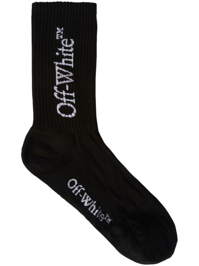 Shop Off-white Large Logo-print Cotton Socks In Black