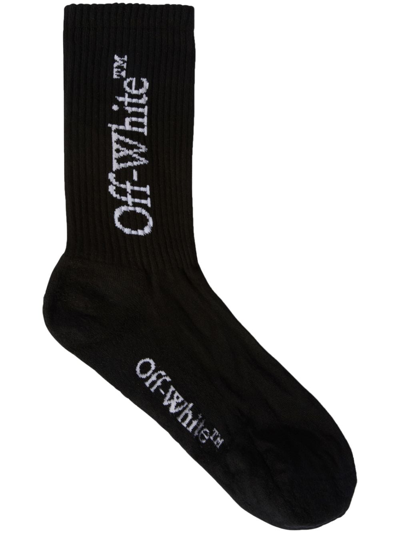 Off-white Large Logo-print Cotton Socks In Black