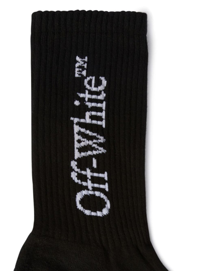 Shop Off-white Large Logo-print Cotton Socks In Black