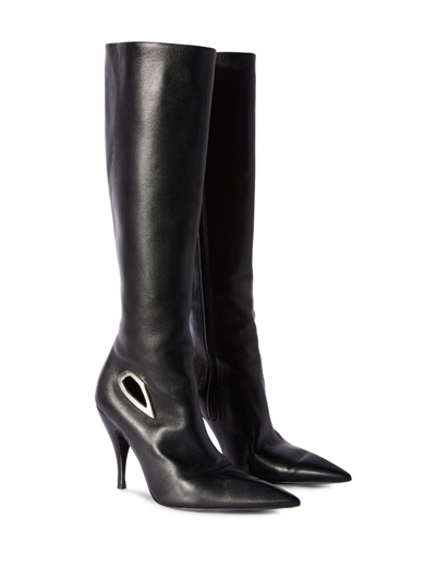 Shop Off-white Crescent Knee-high Leather Boots In Black