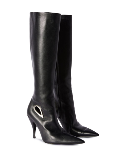 Off-white Crescent Knee-high Leather Boots In Black