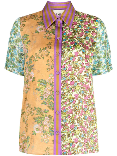 Shop Alemais Mirabella Floral-print Spliced Shirt In Brown