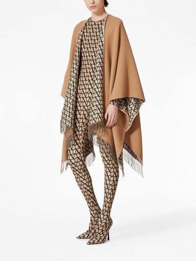 Shop Valentino Vlogo Signature Fringed Cape In Brown