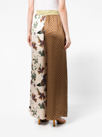 Shop Alemais Birdie Silk Palazzo Trousers In Green