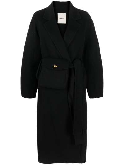 Shop Aeron Hutton Wool-silk Coat In Black