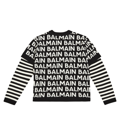 Shop Balmain Logo Intarsia Wool-blend Sweater In Multicoloured
