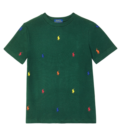 Shop Polo Ralph Lauren Embroidered Cotton Piqué T-shirt In Green