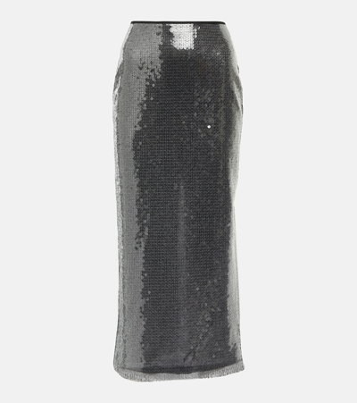 Shop David Koma Sequined Midi Skirt In Grey