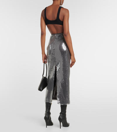 Shop David Koma Sequined Midi Skirt In Grey