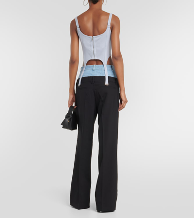 Shop Dion Lee Low-rise Wool And Denim Wide-leg Pants In Blue
