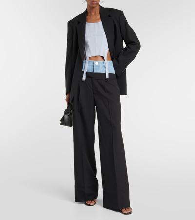 Shop Dion Lee Low-rise Wool And Denim Wide-leg Pants In Blue