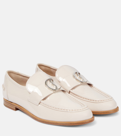 Shop Christian Louboutin Cl Moc Patent Leather Loafers In Beige