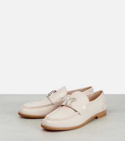 Christian Louboutin Cl Logo Patent Leather Loafers In Beige