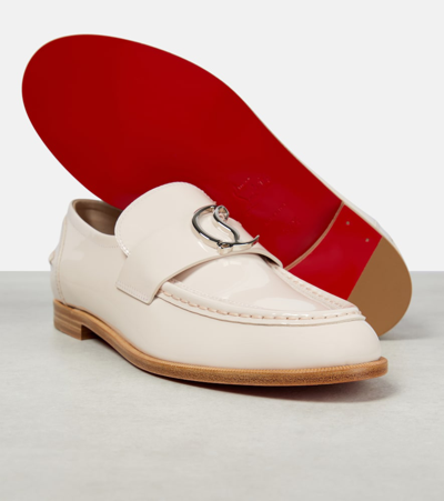 Christian Louboutin Cl Logo Patent Leather Loafers In Beige