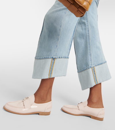 Christian Louboutin Cl Logo Patent Leather Loafers In Beige