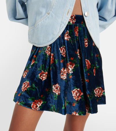 Kenzo Floral Velvet Miniskirt In Blue
