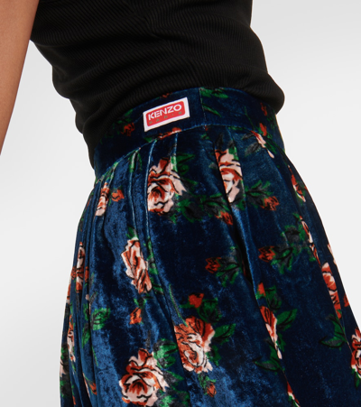 Kenzo Floral Velvet Miniskirt In Blue