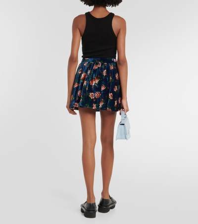Kenzo Floral Velvet Miniskirt In Blue