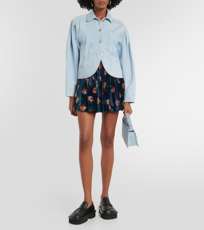 Kenzo Floral Velvet Miniskirt In Blue