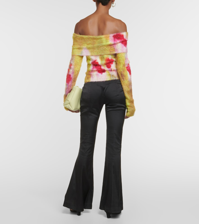 Shop Acne Studios Floral Off-shoulder Knit Sweater In Multicoloured