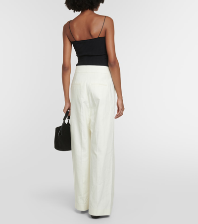 Shop Khaite Banton Low-rise Cotton Wide-leg Pants In White