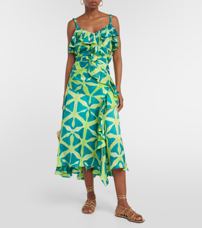 Shop Ulla Johnson Zoya Printed Silk Midi Dress In Multicoloured