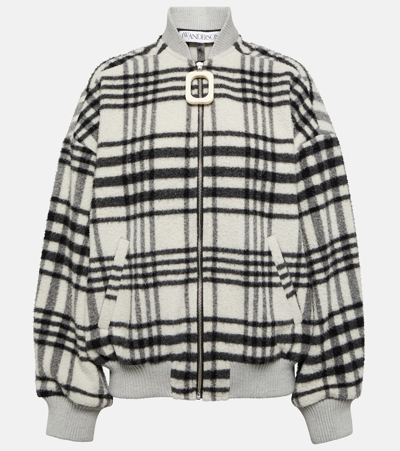 Shop Jw Anderson Checked Wool-blend Bomber Jacket In Black
