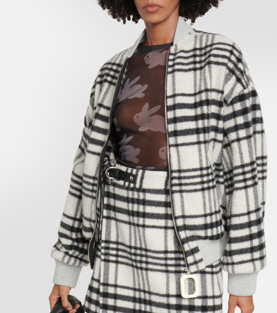 Shop Jw Anderson Checked Wool-blend Bomber Jacket In Black