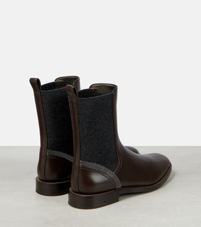 Shop Brunello Cucinelli Embellished Leather Chelsea Boots In Brown