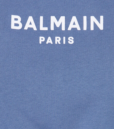 Shop Balmain Logo Cotton Jersey Sweatshirt In Blue