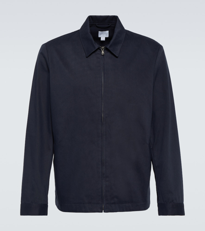 Shop Sunspel Cotton Harrington Jacket In Blue