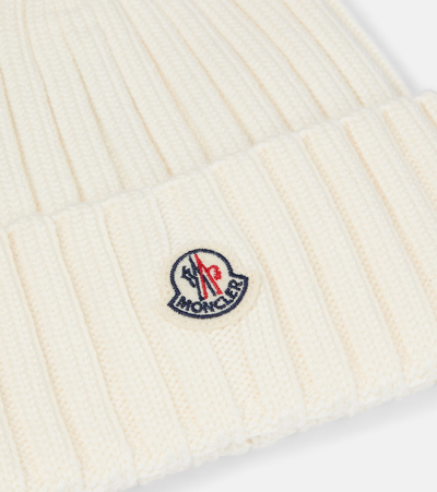 Shop Moncler Ribbed-knit Wool Beanie In White