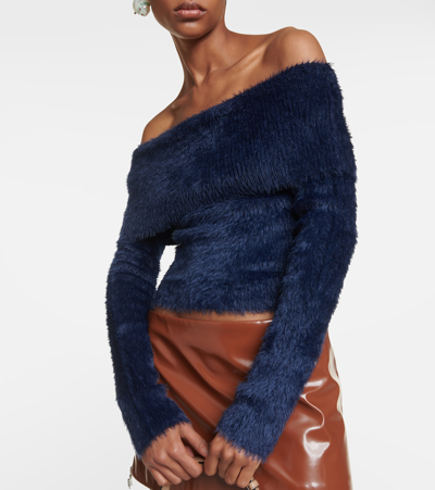 Shop Acne Studios Off-shoulder Cropped Sweater In Blue