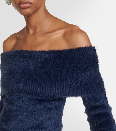 Shop Acne Studios Off-shoulder Cropped Sweater In Blue
