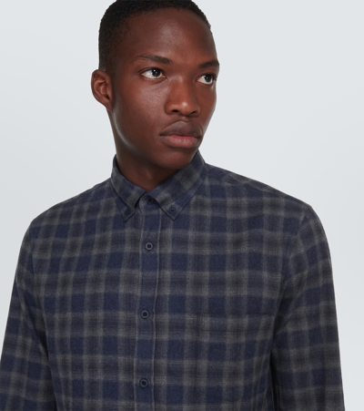 Shop Sunspel Checked Cotton Flannel Shirt In Blue