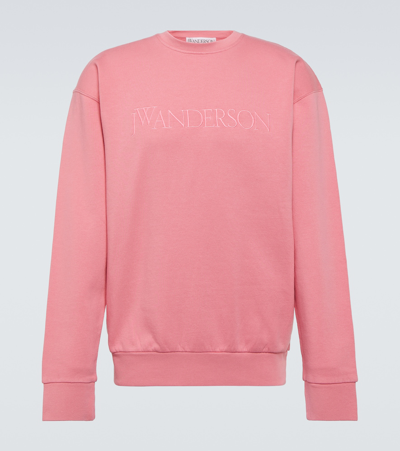 Shop Jw Anderson Embroidered Cotton Jersey Sweatshirt In Pink