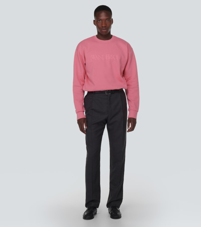 Shop Jw Anderson Embroidered Cotton Jersey Sweatshirt In Pink