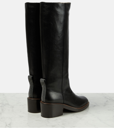 Shop Brunello Cucinelli Embellished Leather Knee-high Boots In Black